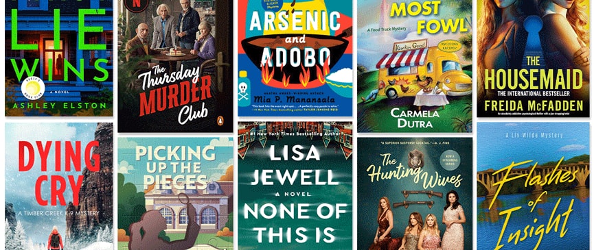 Covers of 2025 mystery book highlights. 