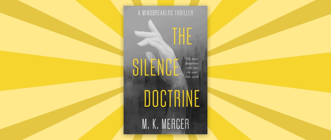 'The Silence Doctrine' book cover set against yellow background.