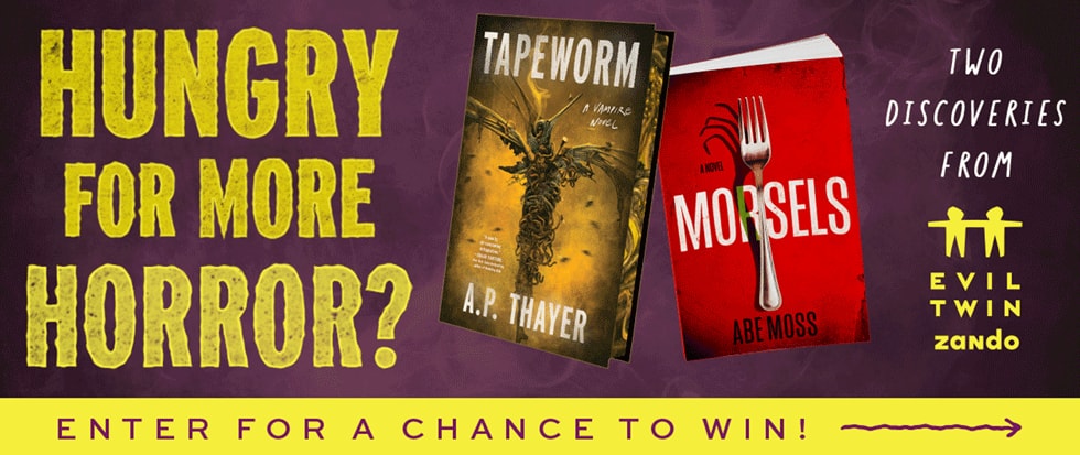 Photo of two horror book's provided by Evil Twin up to win for giveaway.