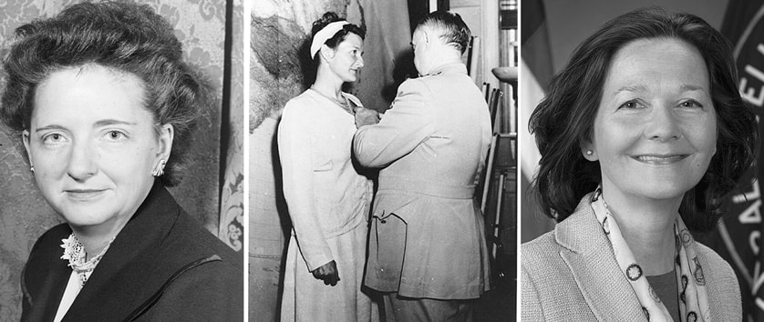 Images of Virginia Hall, Gina Haspel, and Elizabeth Bentley