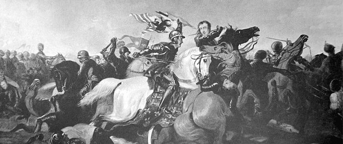 Painting of Richard III and Henry Tudor at the Battle of Bosworth Field.