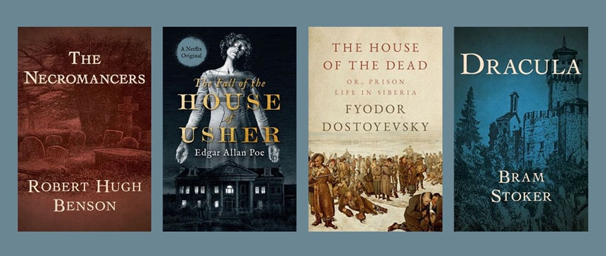 4 Book covers from article over blue background