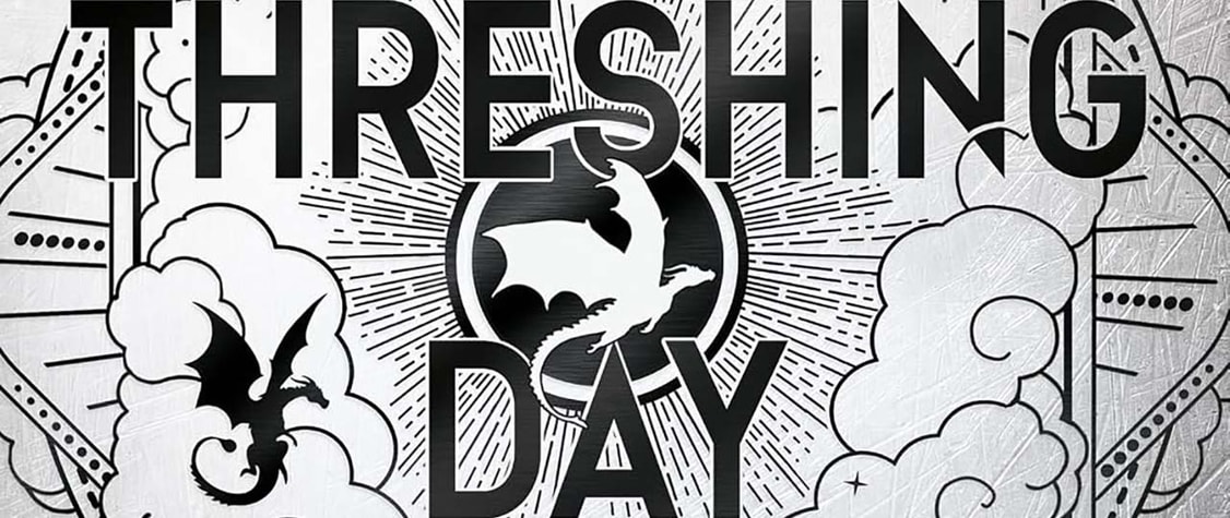 cover of threshing day depicts 2 flying dragons