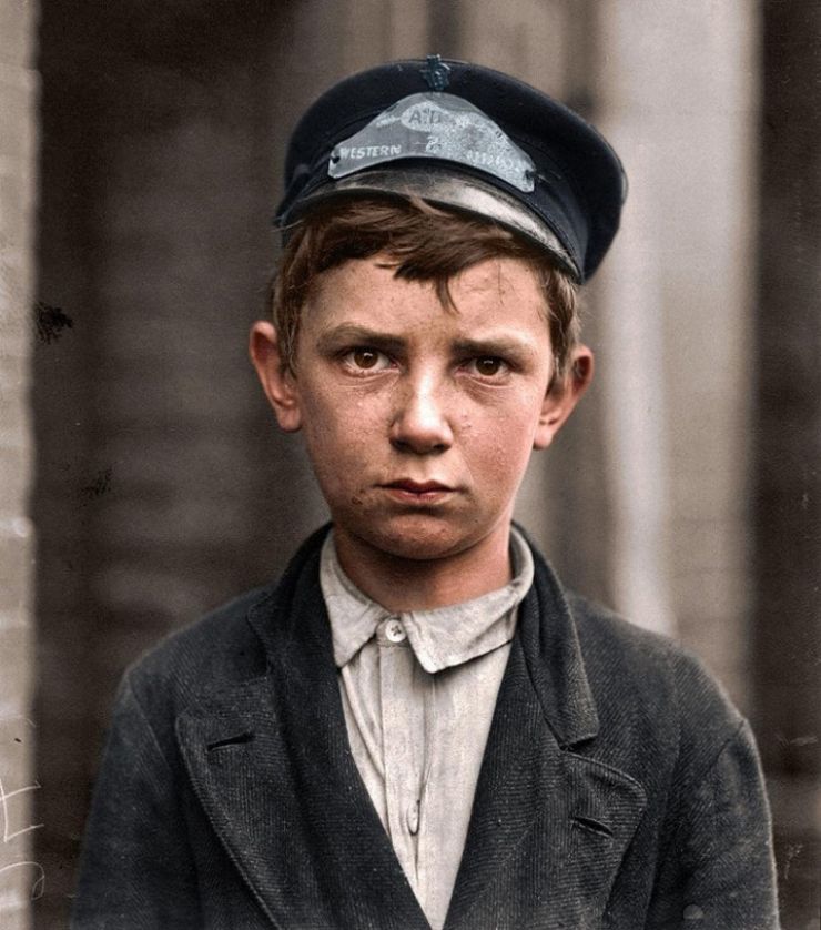 western union telegraph messenger colorized