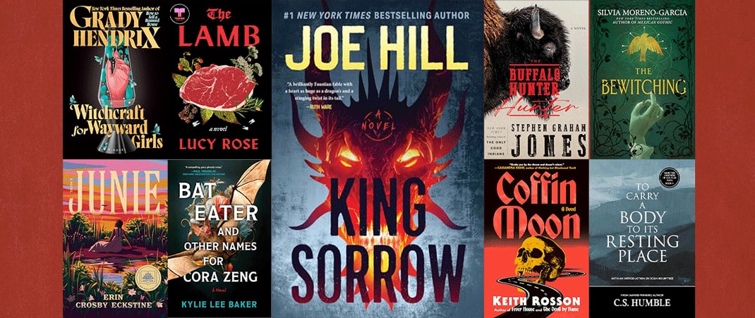 Covers of 'Witchcraft for Wayward Girls', 'Junie', 'The Lamb', 'Bat Eaters and Other Names for Cora Zeng', 'King Sorrow', 'The Buffalo Hunter', 'Coffin Moon', 'The Bewitching', 'To Carry a Body to it's Resting Place'. 