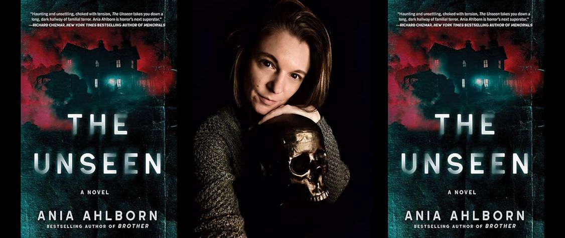 Ania Ahlborn and the cover of her newest book.