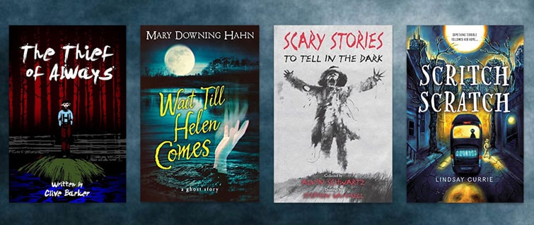 4 Covers from article against cloudy blue background