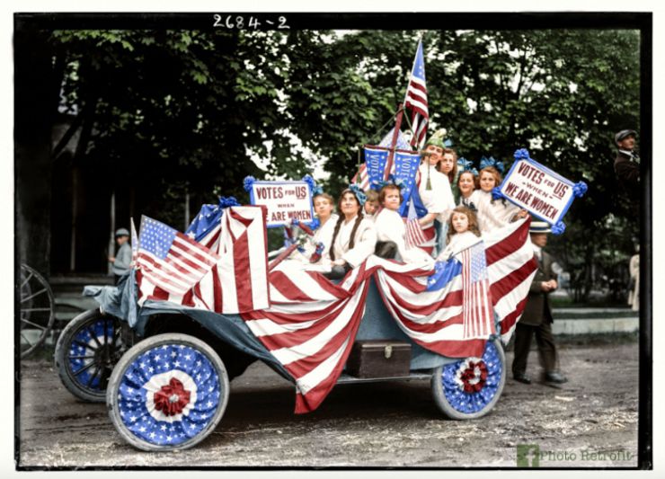suffragists parade colorized