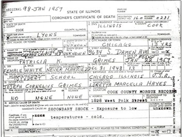 Grimes sisters Patricia death certificate