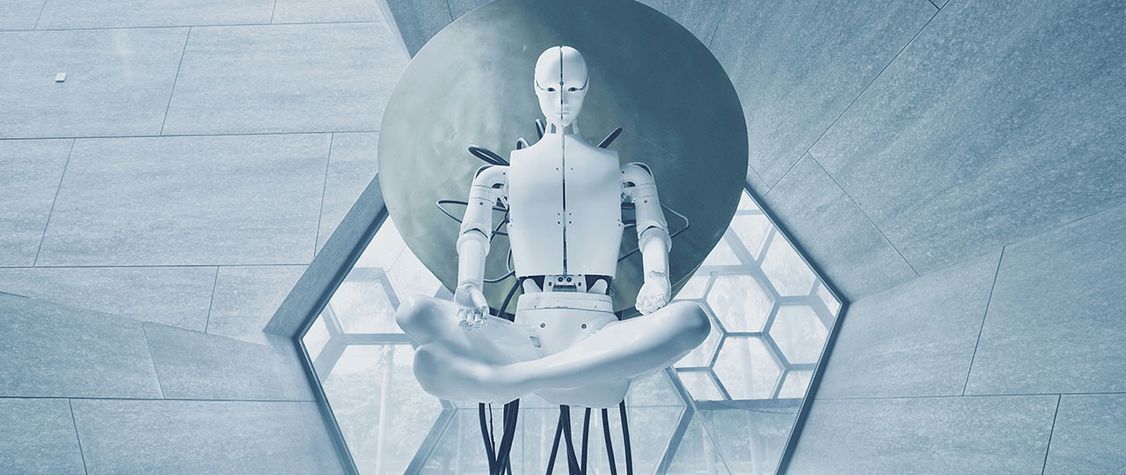 a robot connected to cords