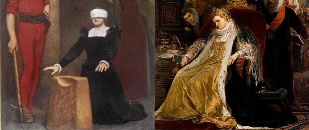 Illustrations of Elizabeth I and Mary Queen of Scots. 