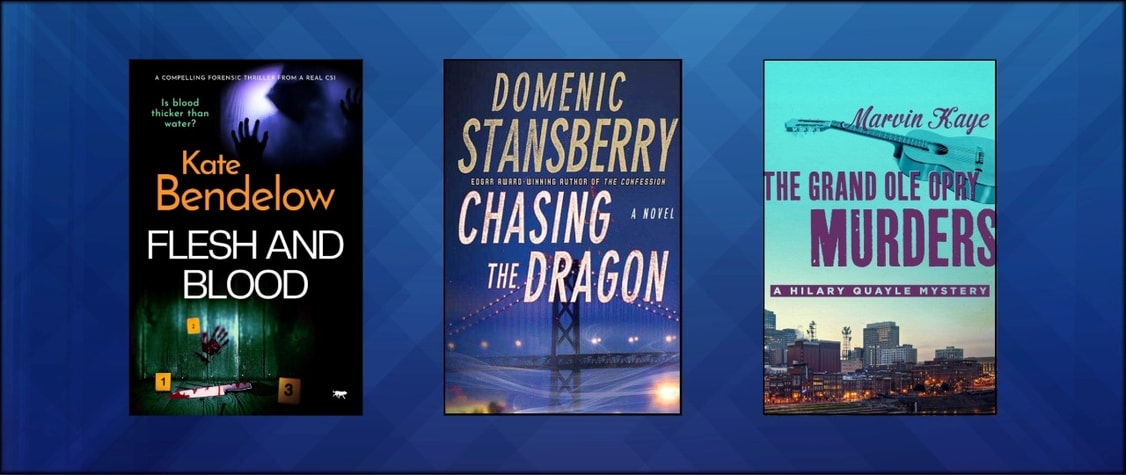 Covers of three books on sale for October over a blue background