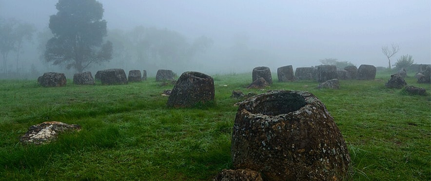 Photo of the Plain of Jars at dawn.