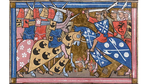 A 14th-century miniature of the Battle of Dorylaeum (1147), a Second Crusade battle.