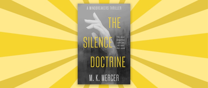 the-silence-doctrine-giveaway_feature 'The Silence Doctrine' book cover set against yellow background.