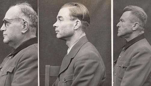 Photos of defendants during the Nuremberg Trials.