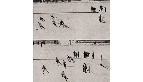 Photo of the 1924 Winter Olympics ice hockey final match, between the United States and Canada.