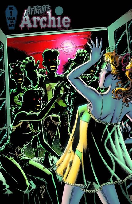 Cover of Afterlife with Archie #1 Andrew Pepoy Variant, featuring Betty in a nightie being attacked by zombies.