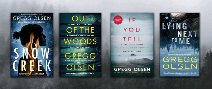 4 book covers over a foggy background