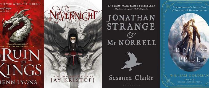 collage of fantasy books with footnotes