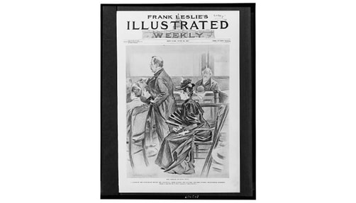 A scene in the courtroom before the acquittal of Lizzie Borden.