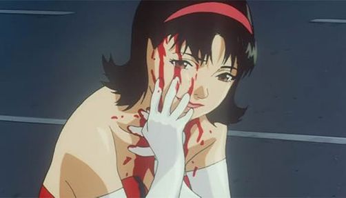 Still of a girl with a bleeding face from "Perfect Blue."