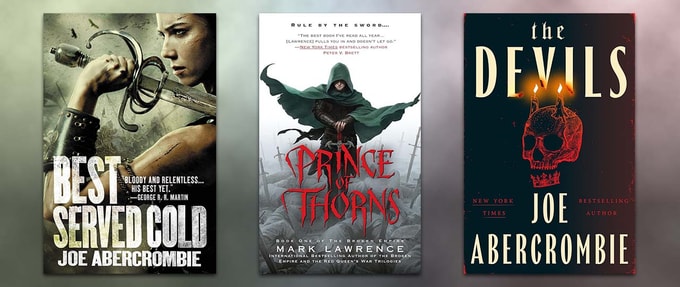 books-like-the-devils-by-joe-abercrombie collage of grimdark fantasy books