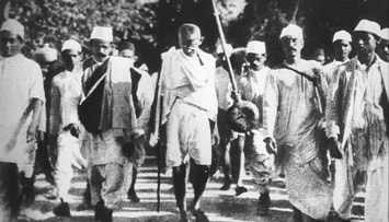 Gandhi leading his followers on the Salt March.
