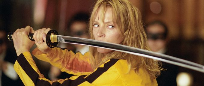 Uma Thurman holding a sword in a still from 'Kill Bill Vol. 1'