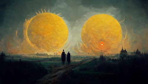 read-this-excerpt-from-tapeworm_image_text Painting of the Twin Suns of Carcosa
