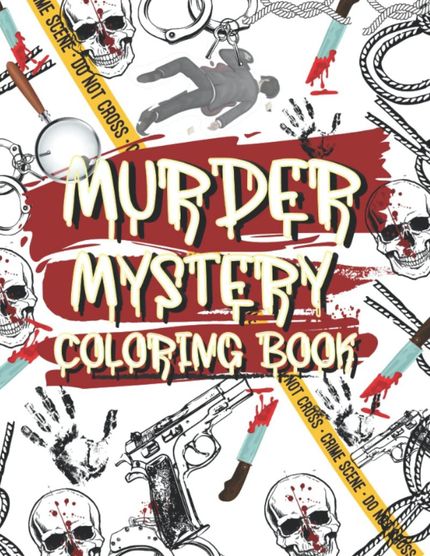 Outlines of skulls, weapons, and crime scenes.