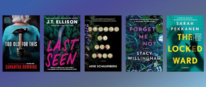 Covers of five books from this list over a blue gradient background.