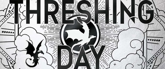 cover of threshing day depicts 2 flying dragons