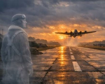 Eddie the Ghost watching plane take off 