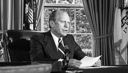 The Wildest Foiled Presidential Assassination Attempts Ford at his desk, giving a speech