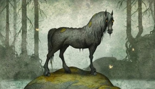 Creepy Mythical Creatures for Cancer Season The Kelpie horse on patch of grass