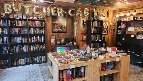 Interior of Butcher Cabin Books. 