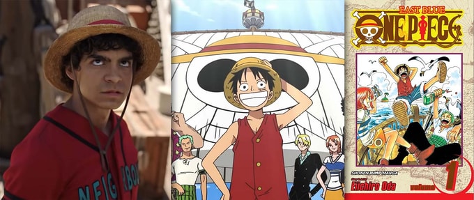 one-piece-manga screenshots from one piece trailers starring luffy and the volume 1 cover