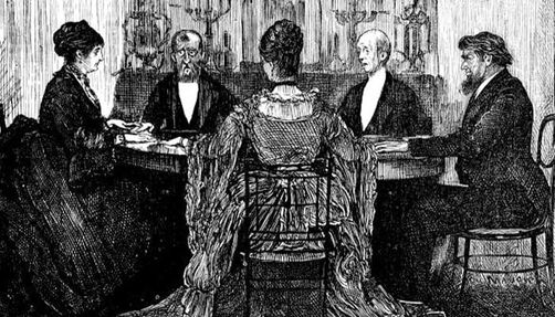 Depiction of a Victorian seance.