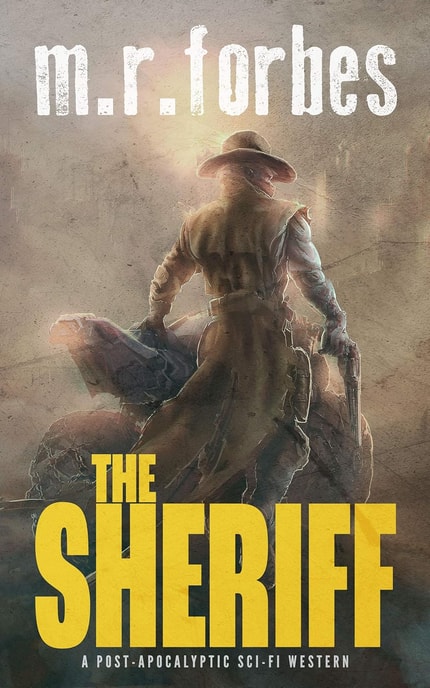 The-Sheriff Cowboy shown from back on motorcycle
