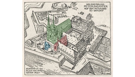 An illustration of St. Peter’s Church, located within the Petersberg Citadel in Erfurt.
