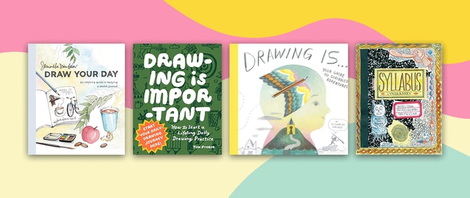 Four book covers set against multicolor background