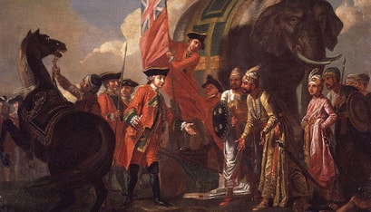 Painting of Robert Clive meeting with Mir Jafar after Plassey.