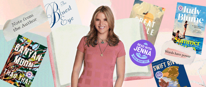 jenna-bush-hager-book-club-list Photo of Jenna Bush Hager surrounded by book club picks.