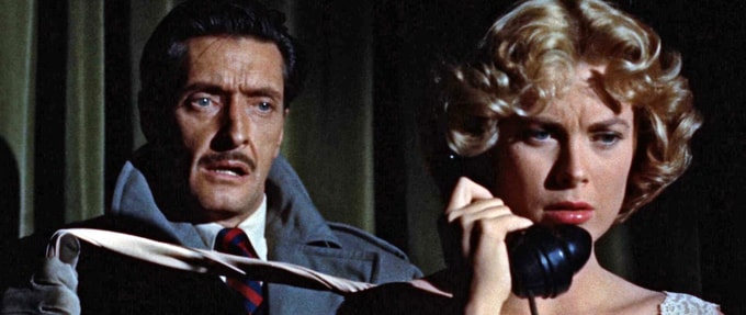 Anthony Dawson and Grace Kelly in still from the film 'Dial M for Murder'
