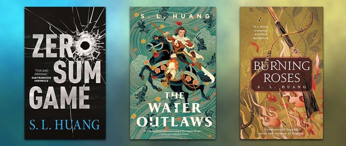 collage of S. L. Huang titles, including the water outlaws