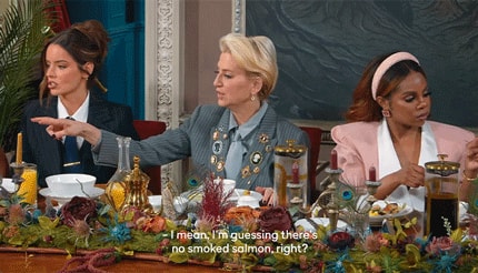 Still from 'The Traitors' of players at breakfast.