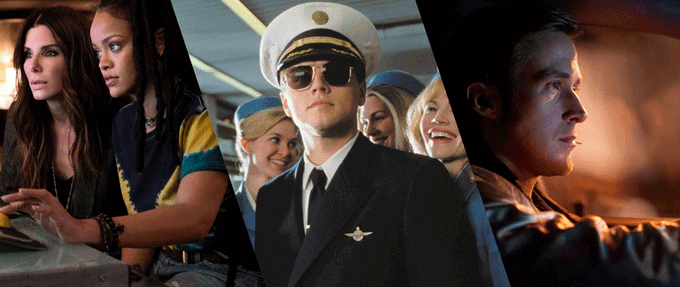 Stills from 'Ocean's 8,' 'Catch Me If You Can,' and 'Drive.'