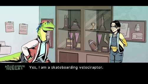 A still from the game 'Raptor Boyfriend'