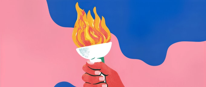 Illustration of hand holding a lit torch.